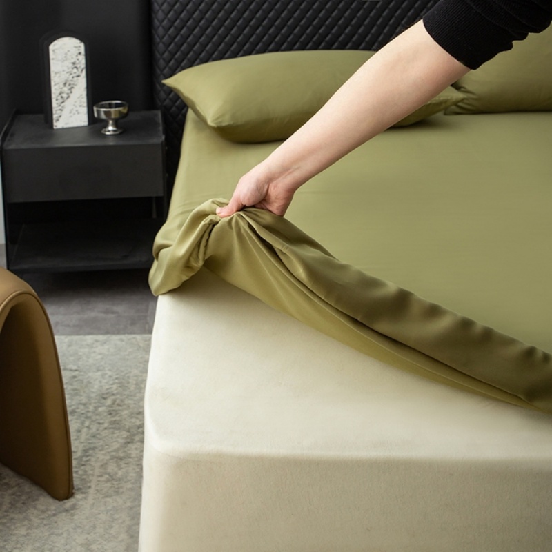 Fitted Bed Sheets Deep Pocket - 1pc Natural Lyocell Fitted Sheet Green