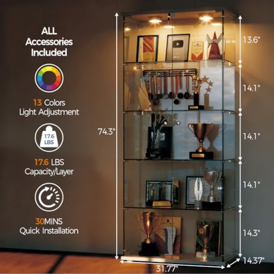 5 Shelves Display Cabinet with - đánh giá và giá Lighting