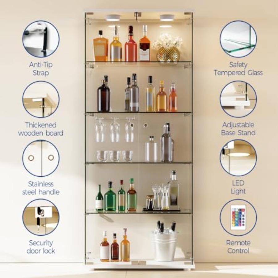 5 Shelves Display Cabinet with - đánh giá và giá Lighting