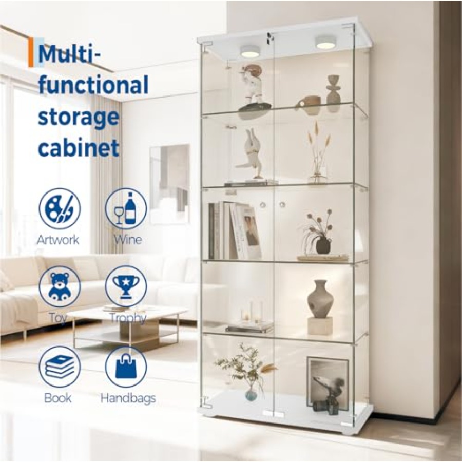 5 Shelves Display Cabinet with - đánh giá và giá Lighting